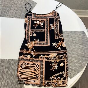 Black and Beige Patterned Women's Dress